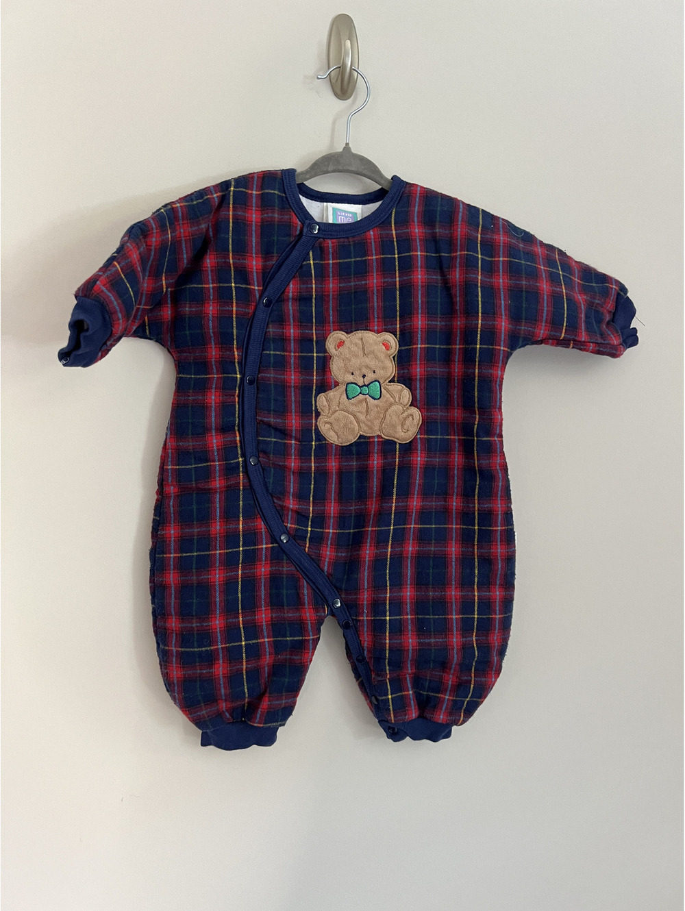 Vintage Little Me Navy Red Flannel Teddy Bear Bunting